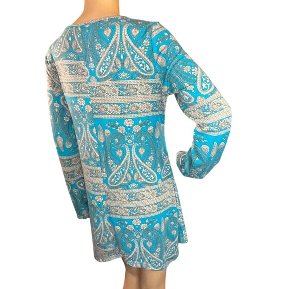 Cestyle Womens Long Sleeve Babydoll Mini-Dress Tunic Paisley Dress Size M Boho - Picture 6 of 8